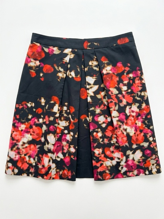 LK Bennett Dresses & Skirts - L K Bennett Black Floral Pleated A-Line Skirt - Pink & Red Print